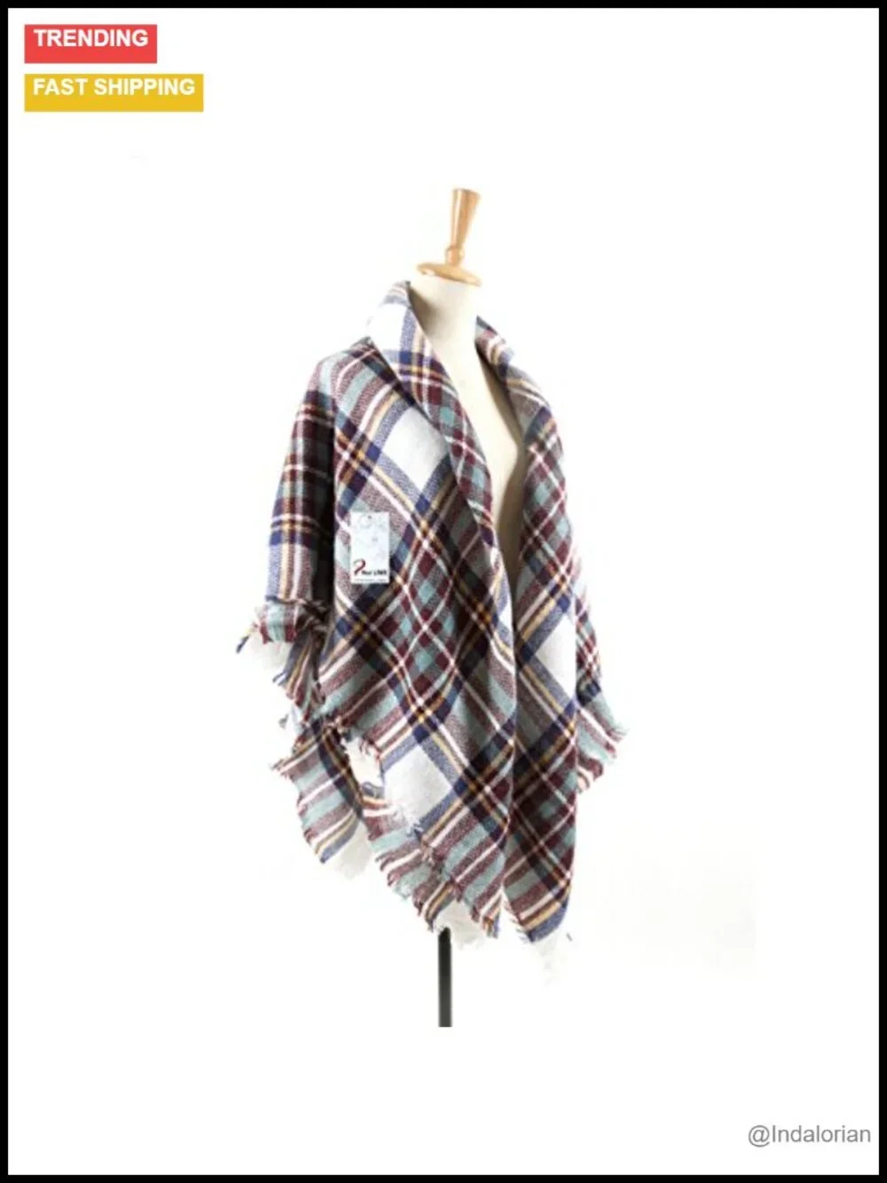 Oversized Plaid Blanket Scarf Shawl Wrap Winter Warm Acrylic